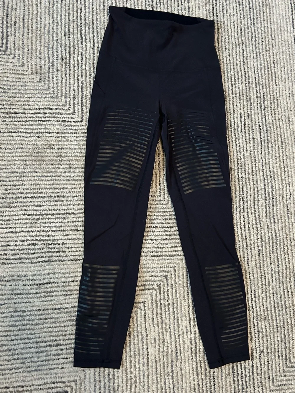 Lululemon Black High-Waist Leggings Striped Panels Size 4